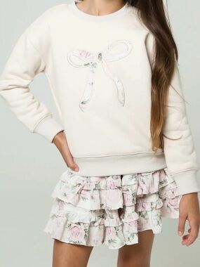 Girls Floral Ruffle Skirt in Pink and Cream